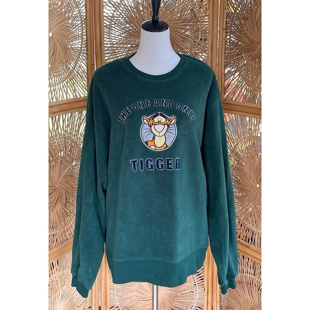 Vintage Disney Green Fleece Embroidered Tigger Crewneck Sweatshirt Sweater - Picture 2 of 5